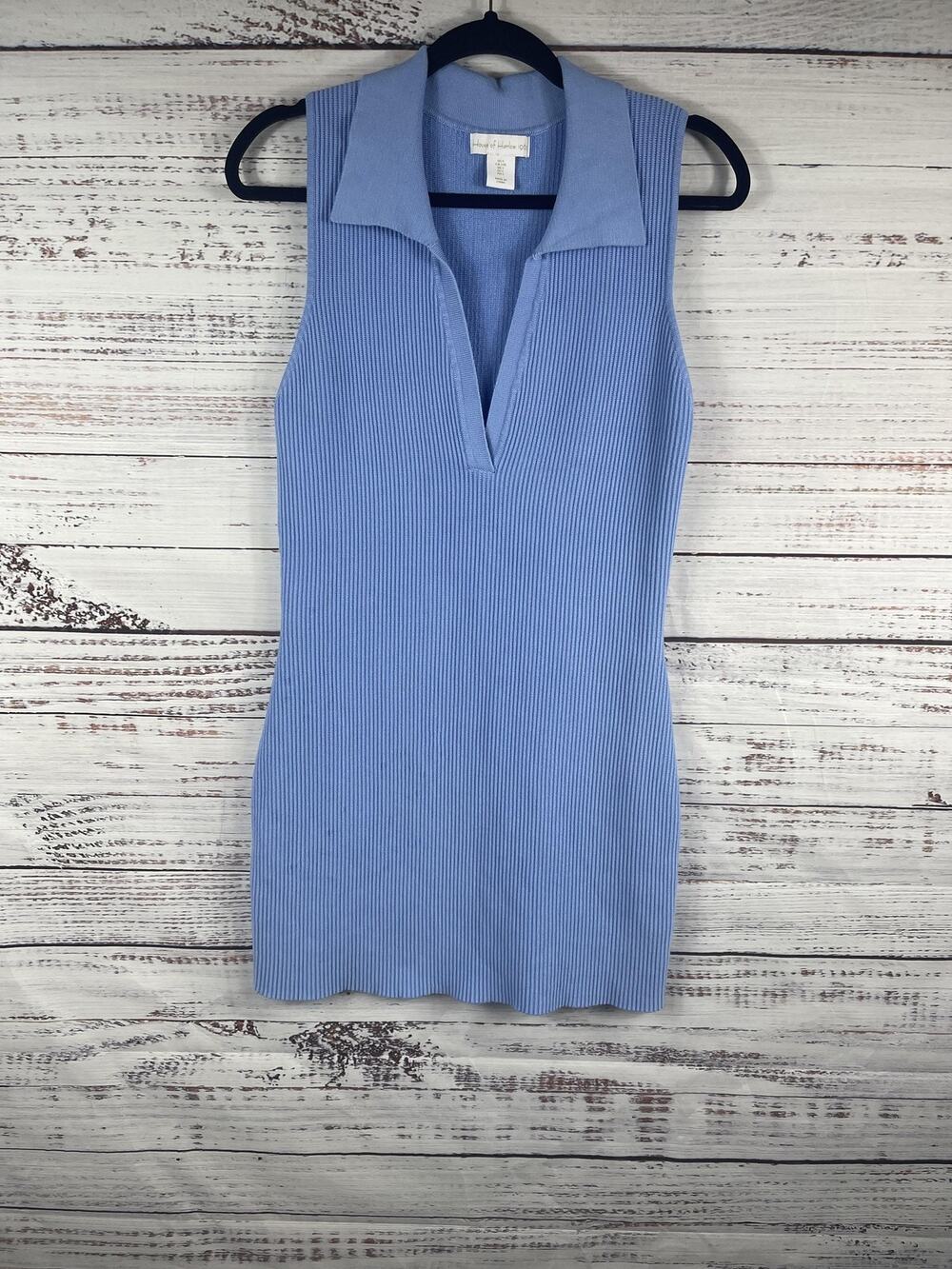 House Of Harlow 1960 Sweater Dress Womens Large Blue Collared Ribbed Sleeveless